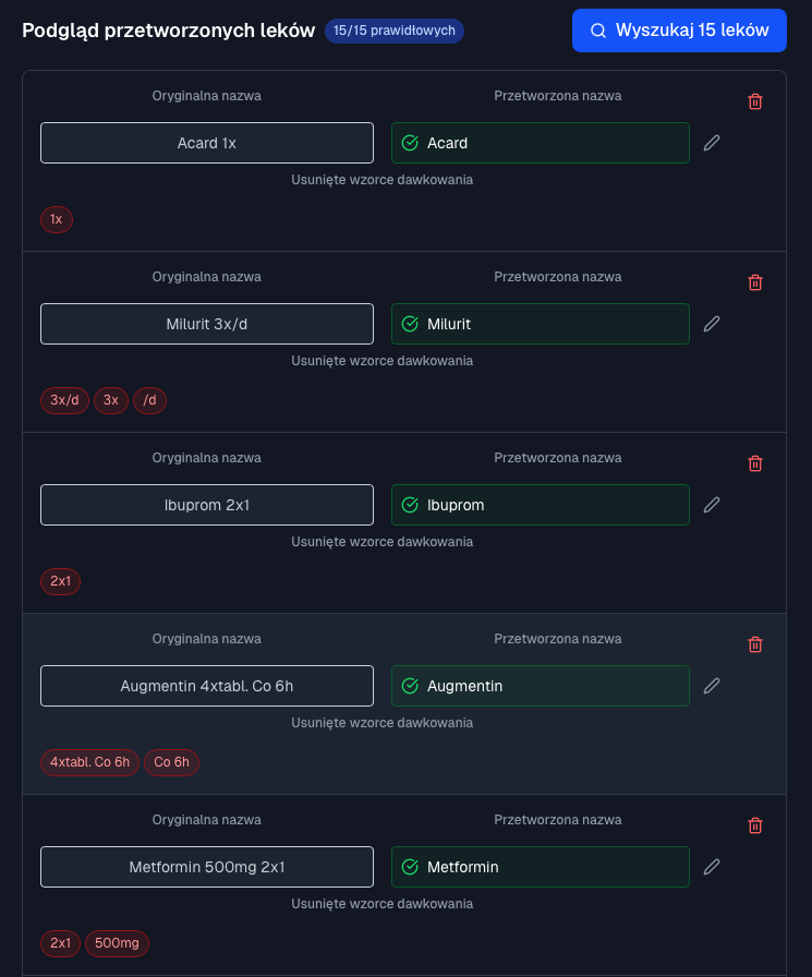 Note cleaning — remove dosage information